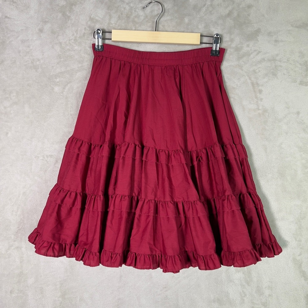 Partners Please Malco Modes Full Circle Ruffles Square Dance Skirt Burgundy Sz P